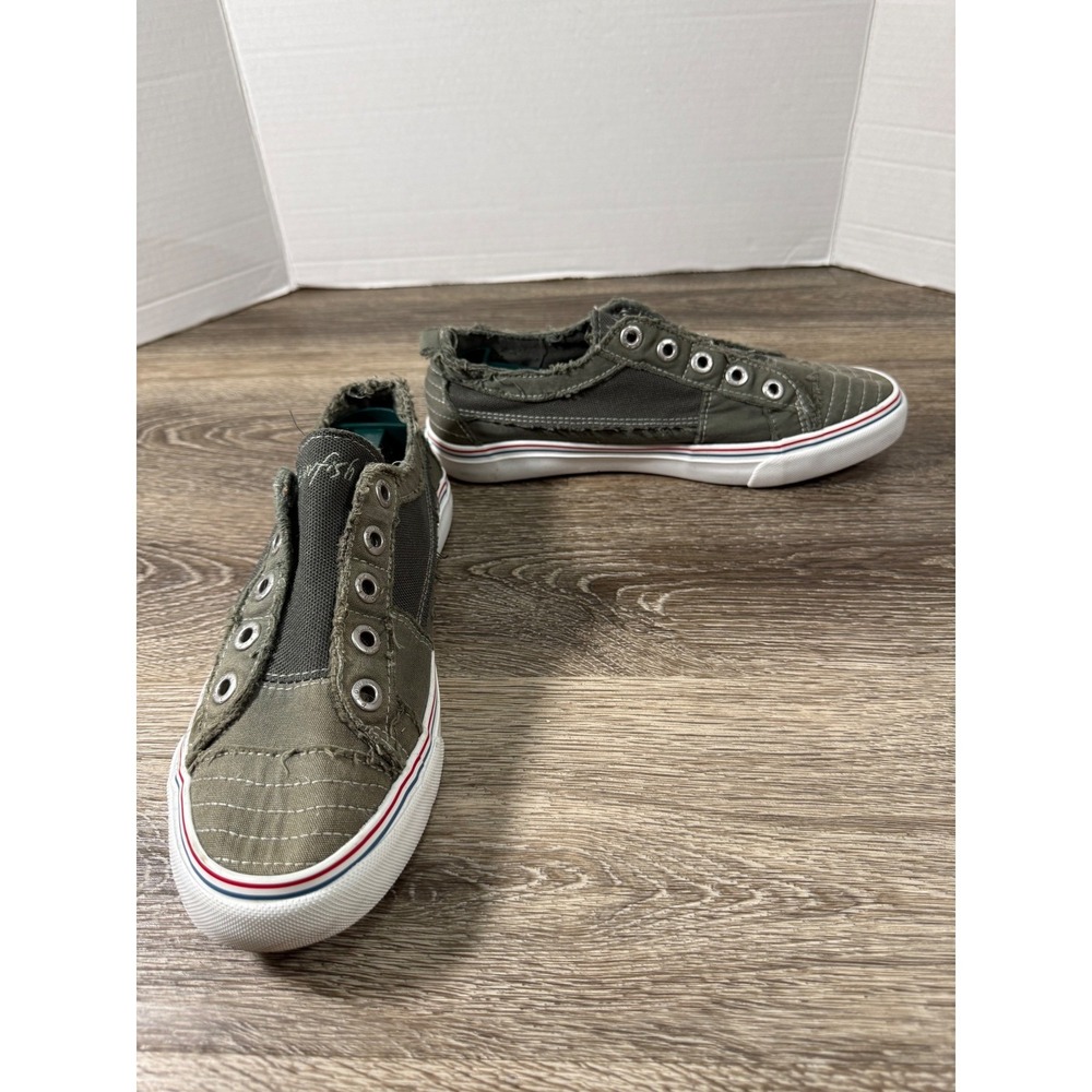 Blowfish Malibu‎ Sneakers Womens 10 Distressed Olive Green Canvas Slip On Flat